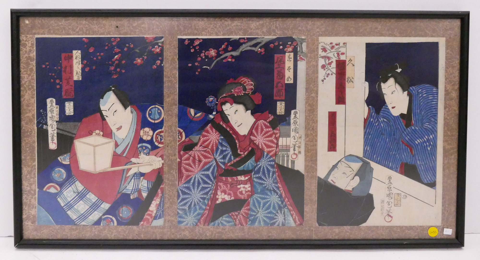 Appraisal: Kunisada Meiji Japanese Triptych Woodblock- x ''