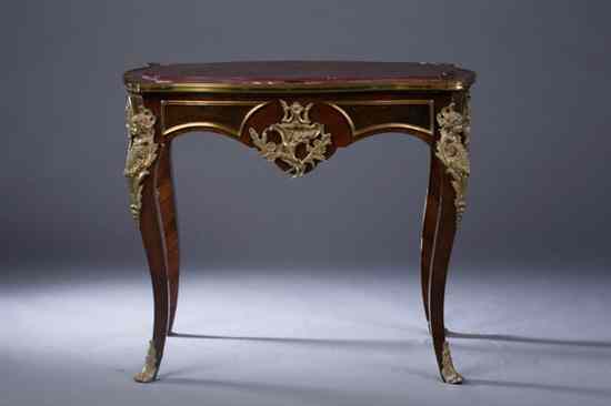 Appraisal: LOUIS XV STYLE GILT-BRONZE MOUNTED ROSEWOOD CENTER TABLE th century