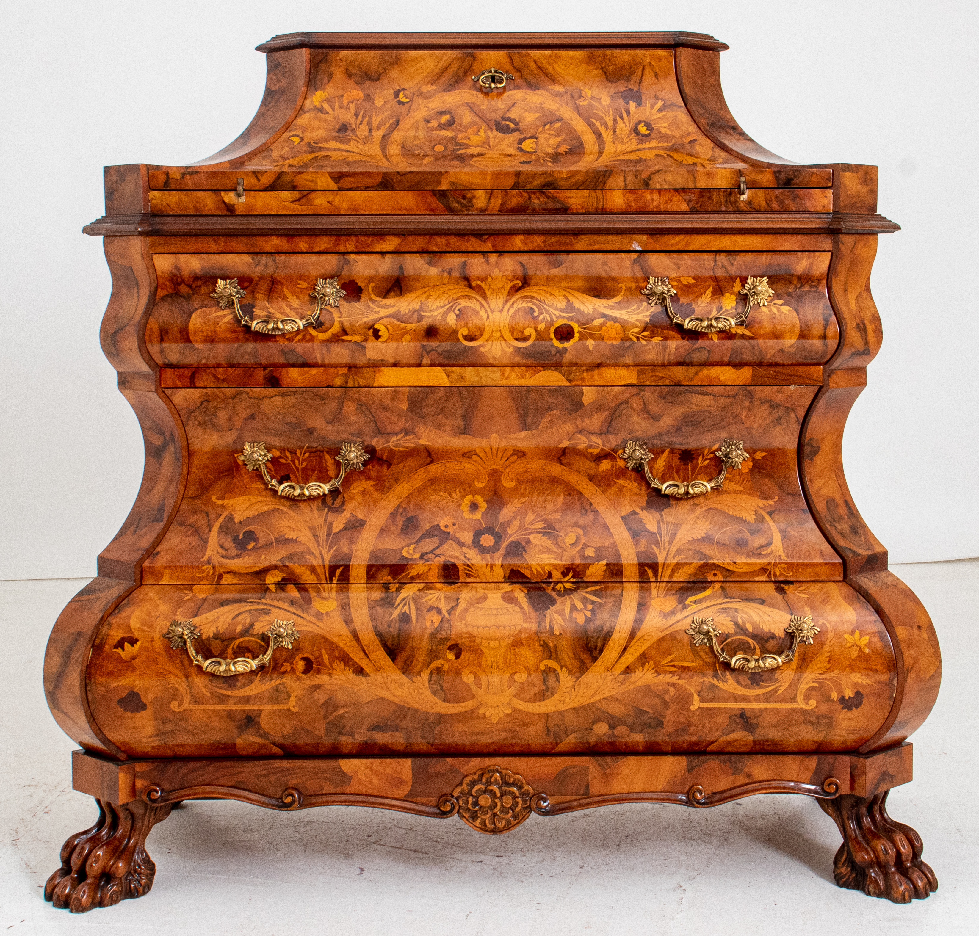 Appraisal: DUTCH BAROQUE STYLE MARQUETRY CHEST-SECRETAIRE Dutch Baroque style marquetry-veneered chest-secretaire