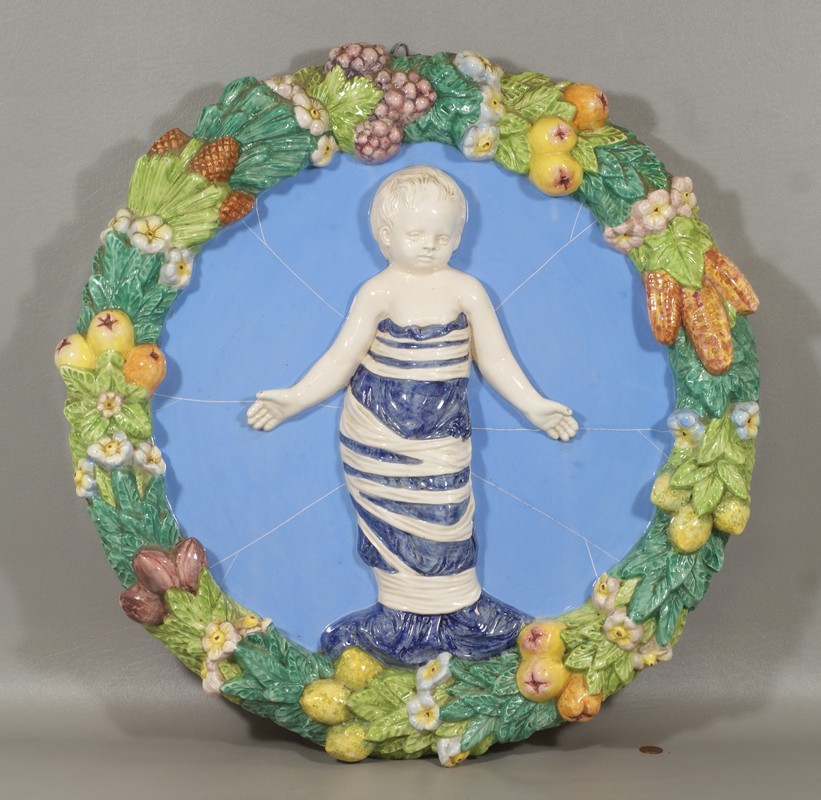 Appraisal: Italian Della Robia Wreath with central figure diameter