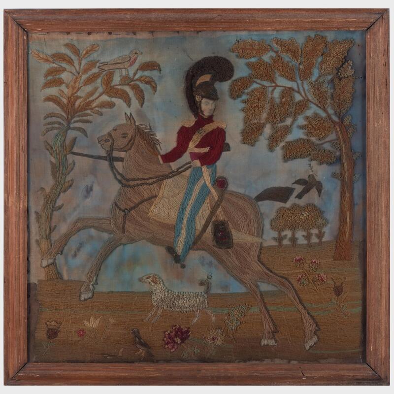 Appraisal: English Woolwork Picture of a British Officer on Horseback x