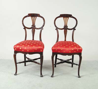 Appraisal: PAIR OF MAHOGANY FANCY UPHOLSTERED SIDE CHAIRS Chair backs have