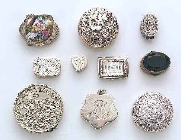 Appraisal: A collection of ten sterling silver scent and pill boxes