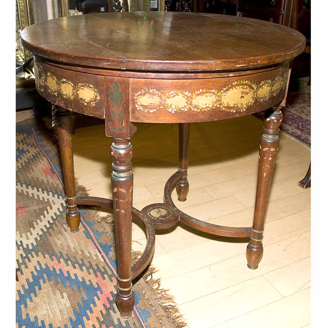 Appraisal: Edwardian Style Painted Center Table Height inches diameter inches