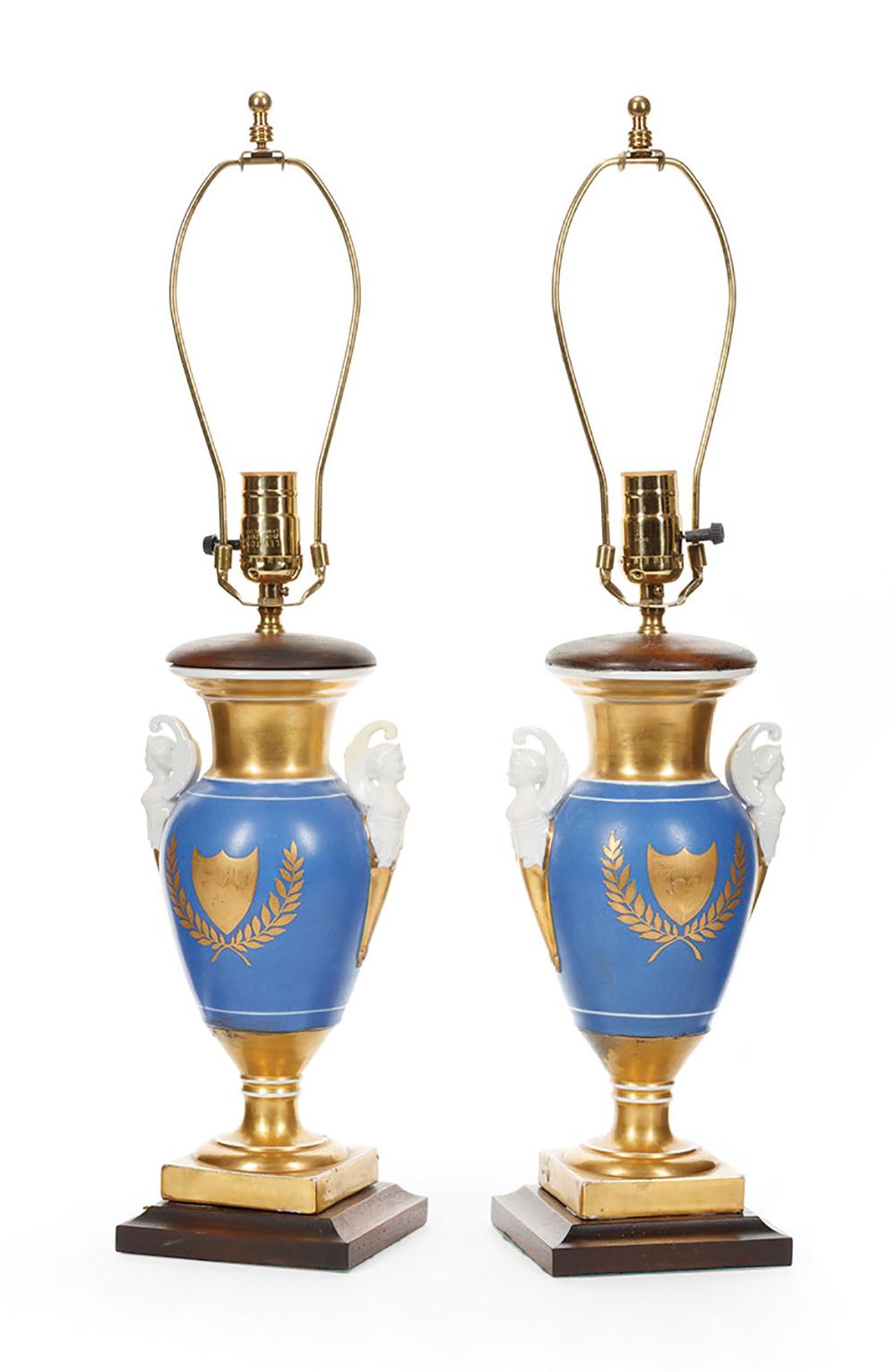 Appraisal: Pair of Paris Gilt and Celeste Porcelain Vases th c