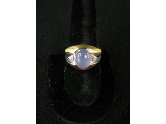 Appraisal: Man's Blue Chalcedony Ring oval cabochon gem with diamond on