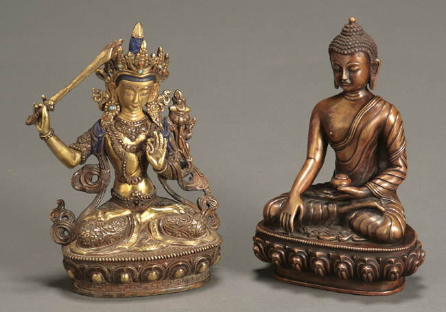 Appraisal: Two Tibetan Bronze Figures of The Buddha Sakyamuni and The