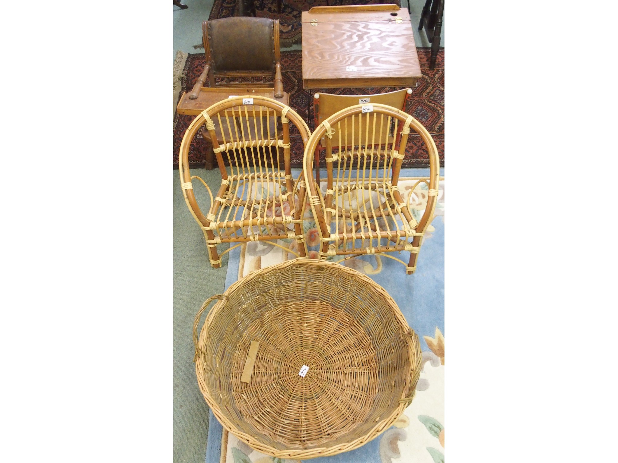 Appraisal: A school type desk and chair a pair of cane