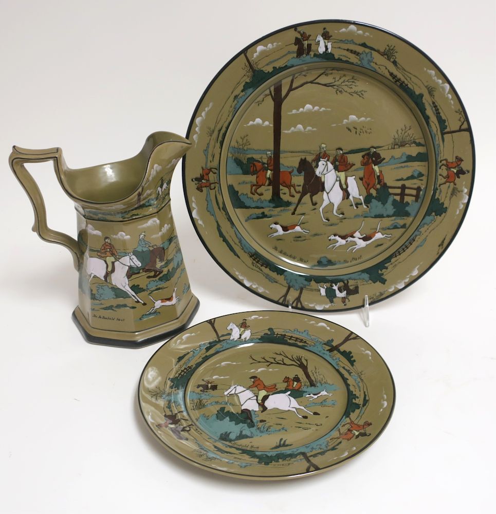 Appraisal: Pcs Deldare Ware Fallonfield Hunt Pottery Three pieces of Deldare