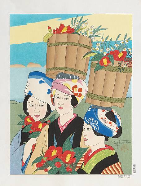 Appraisal: Paul Jacoulet - One modern print Entitled Fleurs d'Hiver Oshima