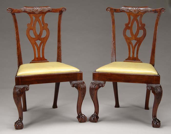 Appraisal: FINE PAIR OF GEORGE III CHIPPENDALE MAHOGANY CARVED SIDE CHAIRS