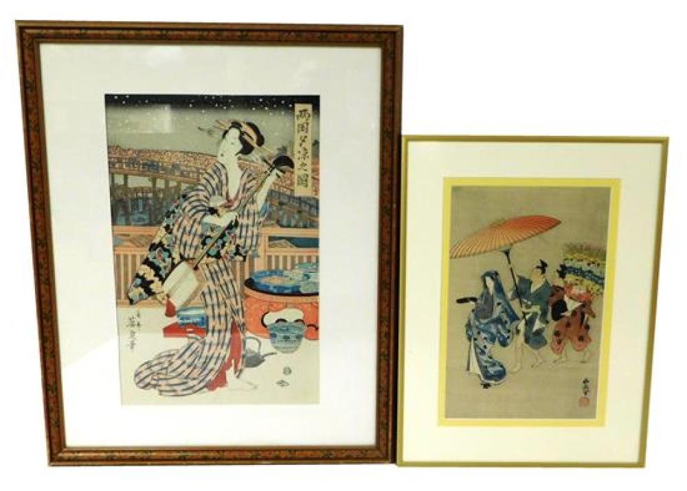 Appraisal: ASIAN Two Japanese woodblock prints including Hanaogi Japanese - restrike