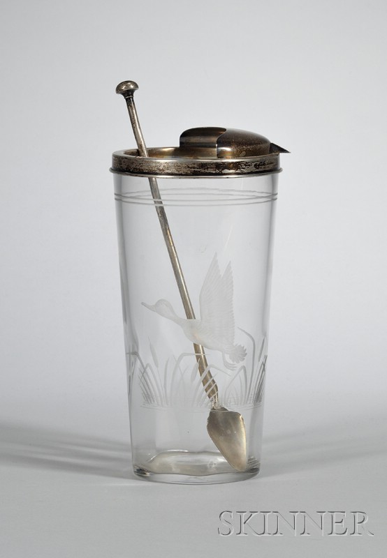 Appraisal: Hawkes Colorless Glass and Silver Cocktail Mixer and Stirrer etched