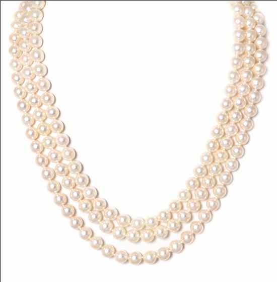 Appraisal: A Triple Strand Cultured Pearl Necklace Mikimoto consisting of three