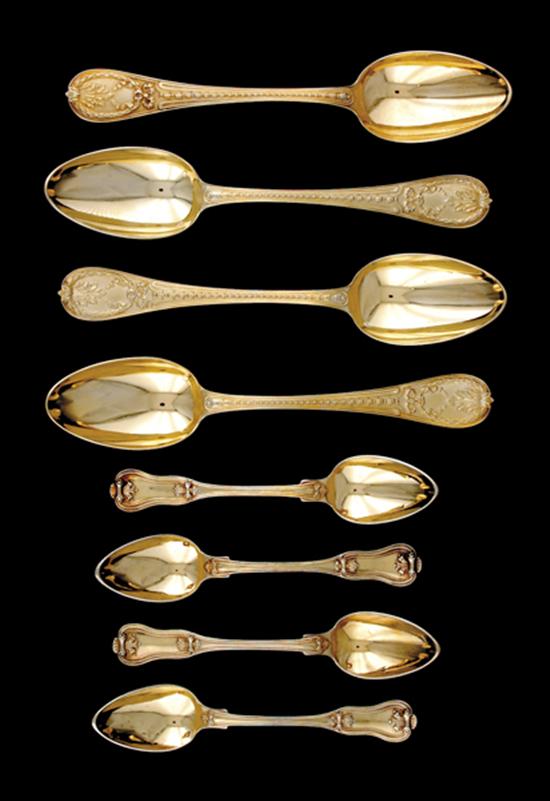 Appraisal: French vermeil flatware circa teaspoons L oval soup spoons L