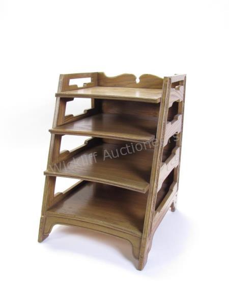 Appraisal: A Romweber Viking Oak magazine shelf R- top shelf slides