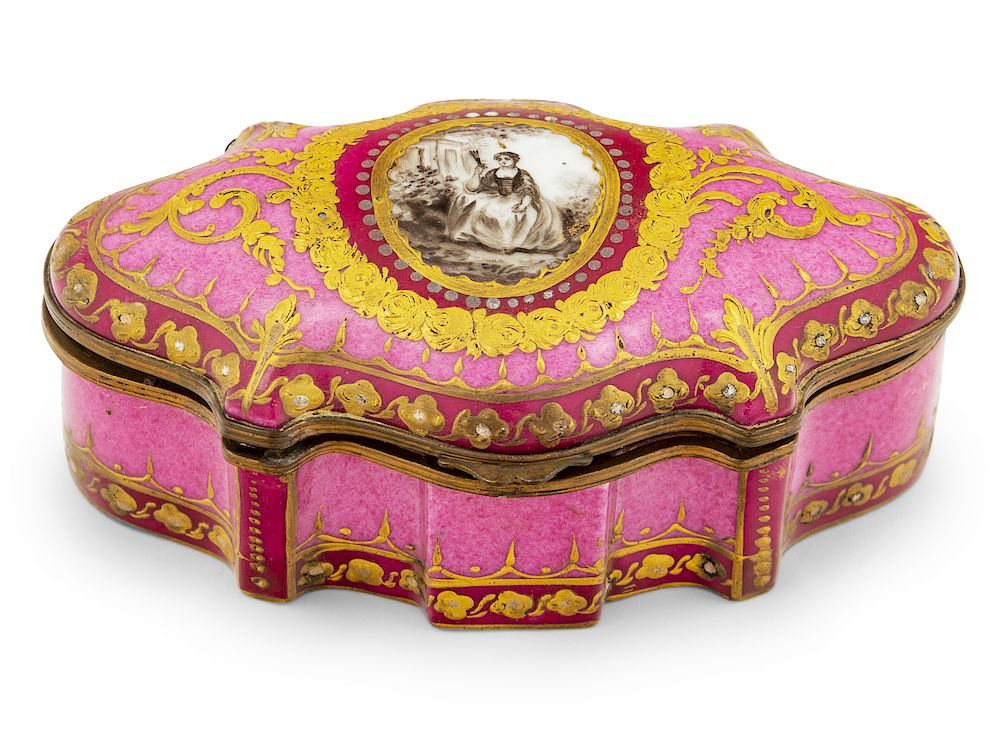 Appraisal: A S vres Style Porcelain Box A S vres Style