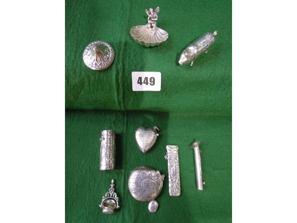 Appraisal: A varied selection of vesta cases a posy button holder