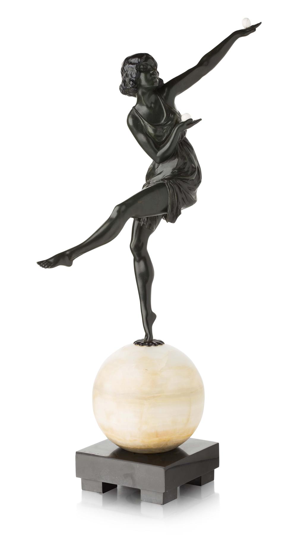 Appraisal: YMARCEL-ANDR BOURAINE - 'JONGLEUSE' AN ART DECO BRONZE FIGURAL TABLE