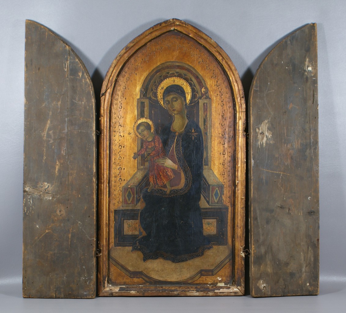 Appraisal: section icon Madonna and Child HP on wood panel th