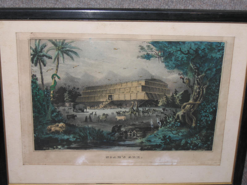 Appraisal: CURRIER IVES PUBLISHERS NOAH'S ARK lithograph with hand-coloring imperfections framed