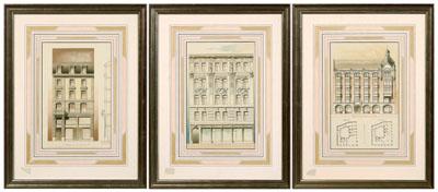 Appraisal: Three architectural prints townhouse elevations chromolithographs on paper late th