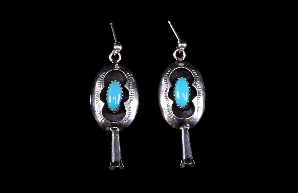 Appraisal: Navajo Felix Perry Silver Turquoise Earrings Featured in this lot