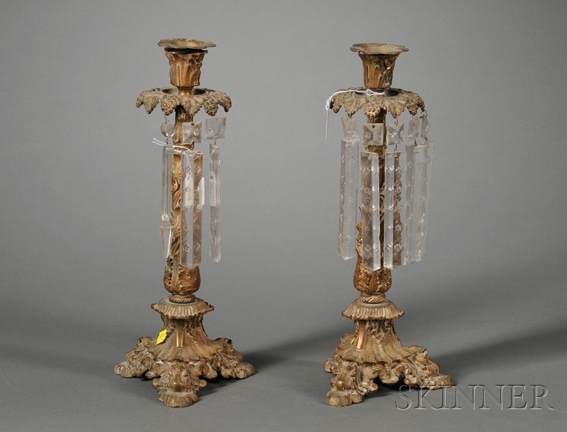 Appraisal: Pair of Bronze Renaissance Revival Single Light Mantel Lustres late