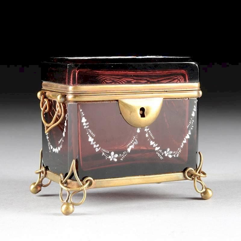 Appraisal: A BOHEMIAN AMETHYST GLASS GILT METAL MOUNTED CASKET CIRCA A