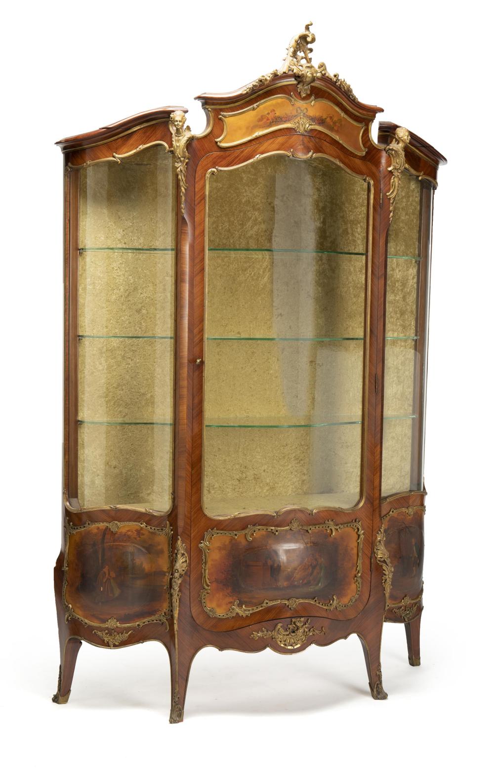 Appraisal: A French marquetry vitrine Late th early th Century Central