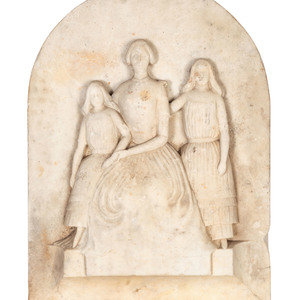 Appraisal: A Carved Marble Plaque of a Mother and Daughters th