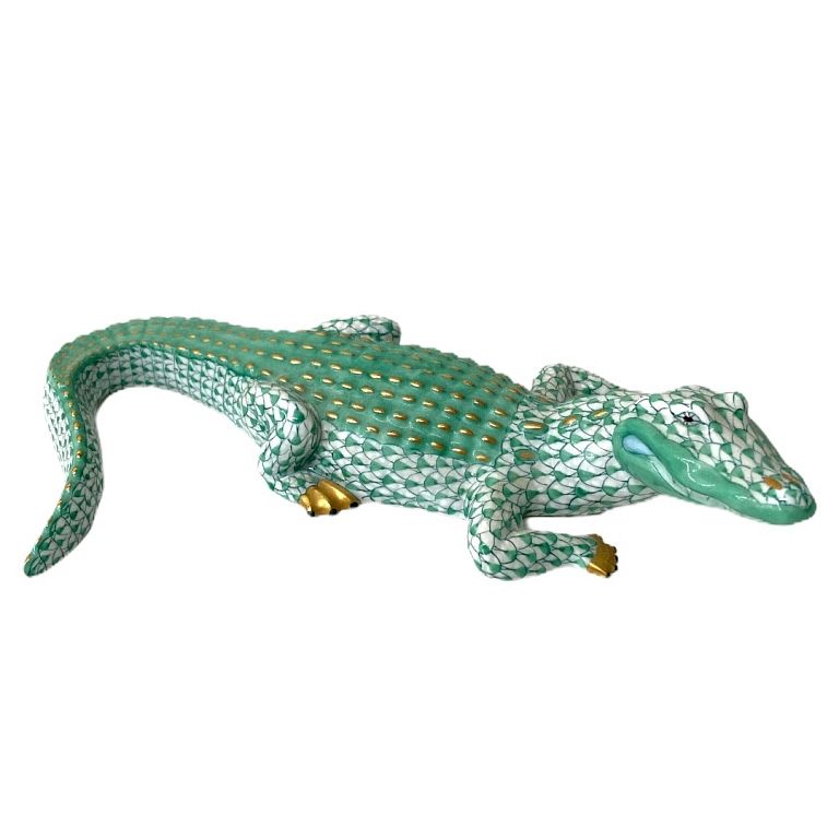 Appraisal: Herend Porcelain Black Fishnet Alligator Figurine Herend Porcelain Black Fishnet