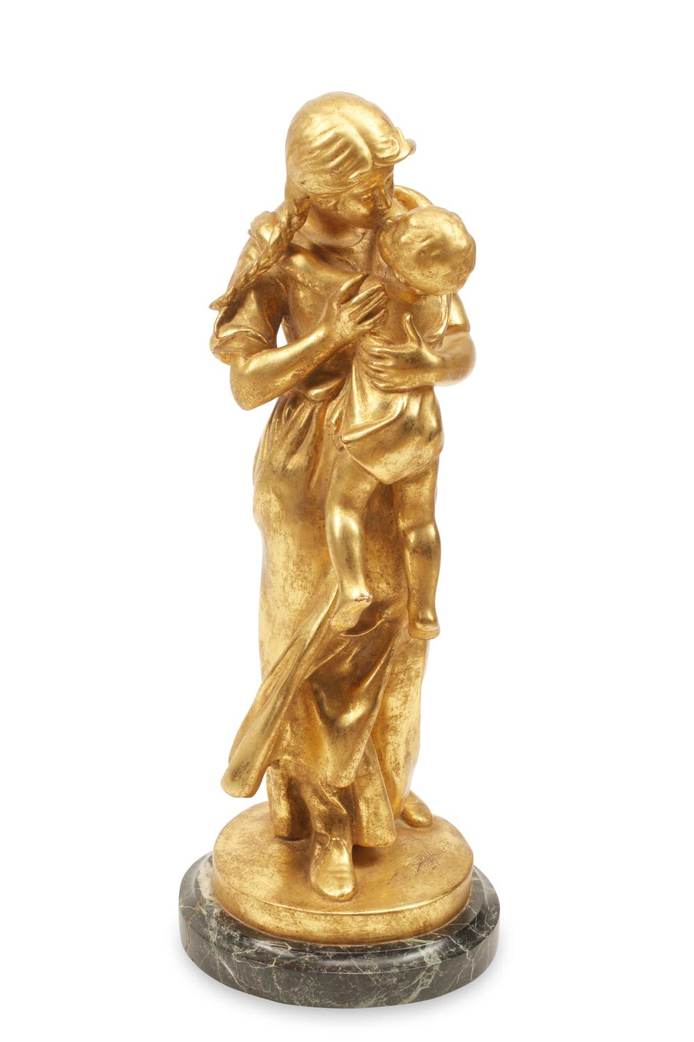 Appraisal: LOUIS-ALBERT LEFEUVRE - MOTHER AND CHILD GILT BRONZE ON MARBLE