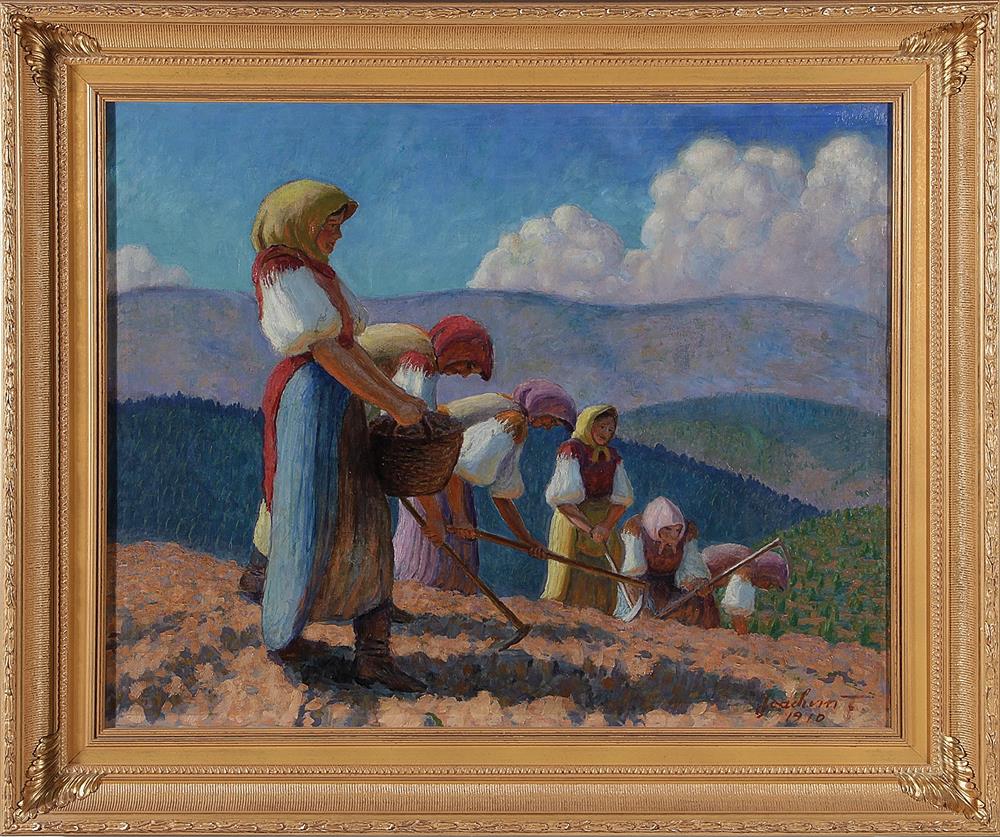 Appraisal: Ferenc Joachim Hungarian - WOMEN HARVESTING oil on canvas framed