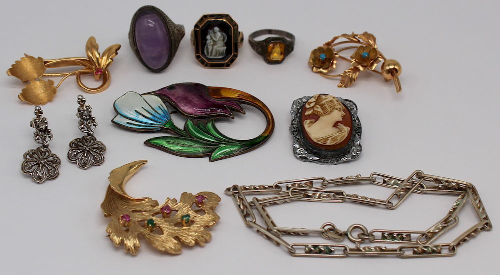 Appraisal: JEWELRY Assorted Gold and Silver Jewelry Grouping Includes an Italian