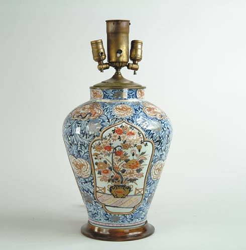 Appraisal: LARGE IMARI PANELED VASE MOUNTED AS A LAMP Wide shoulder