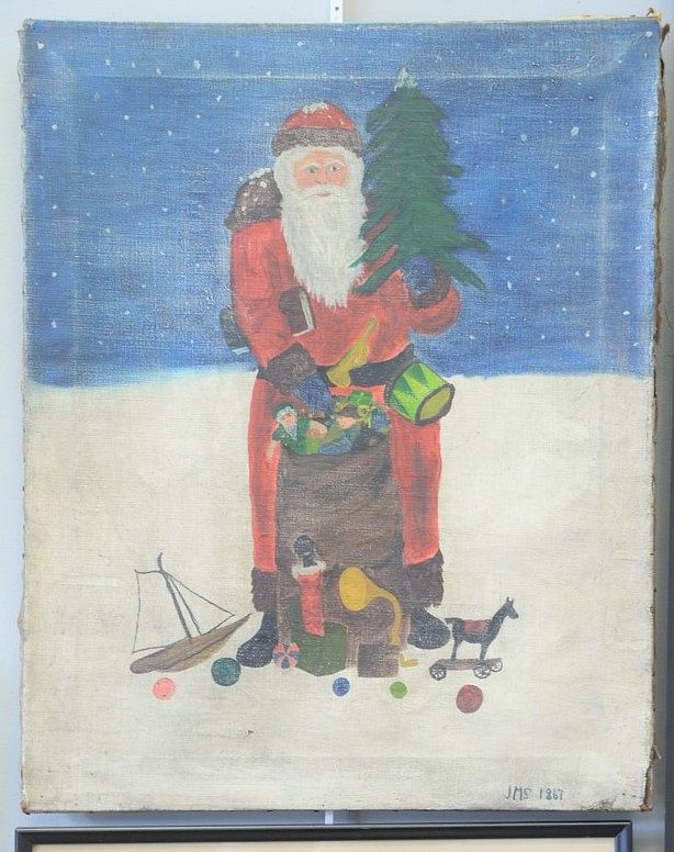 Appraisal: American School th Century Santa with his toy bag initialed