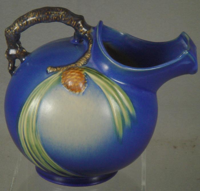 Appraisal: Roseville Blue Pine Cone ice lipped pitcher h no damage