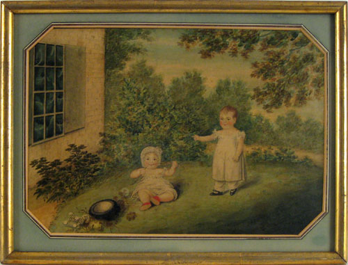 Appraisal: Watercolor scene of young children playing in a garden early