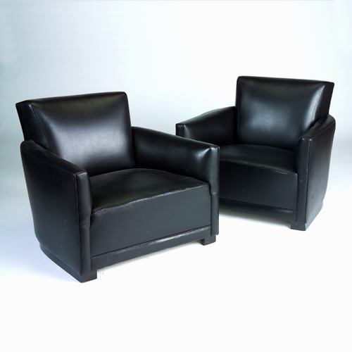 Appraisal: ART DECO Pair of fine club chairs reupholstered in black