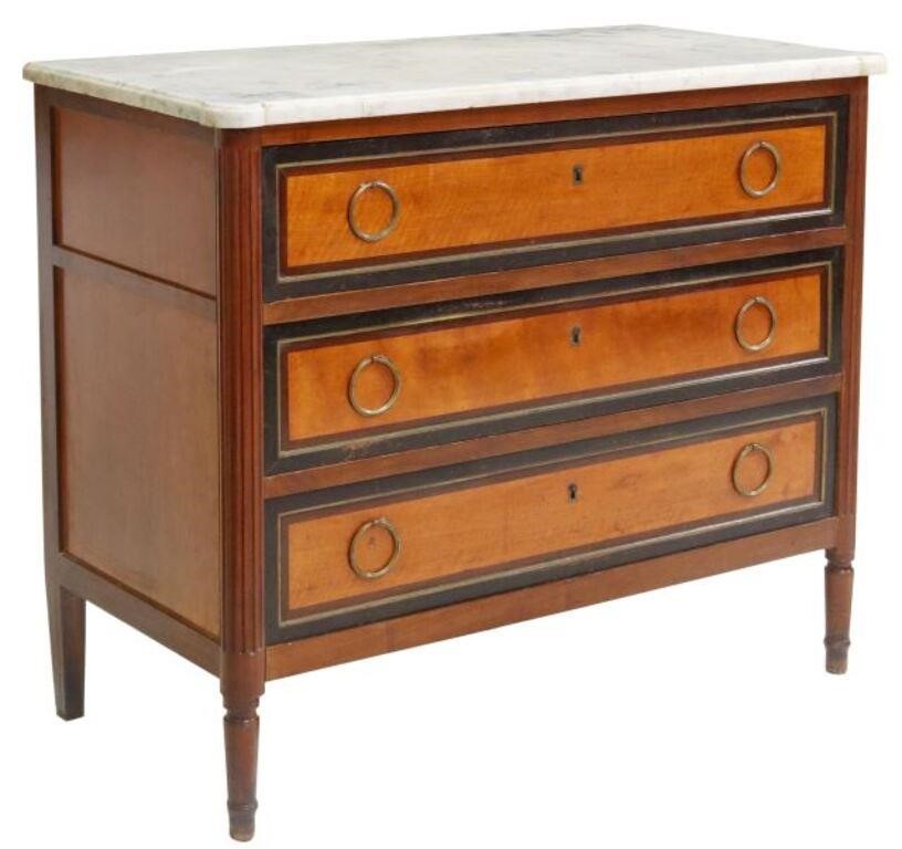 Appraisal: Italian marble-top commode th c three drawers with ring pulls