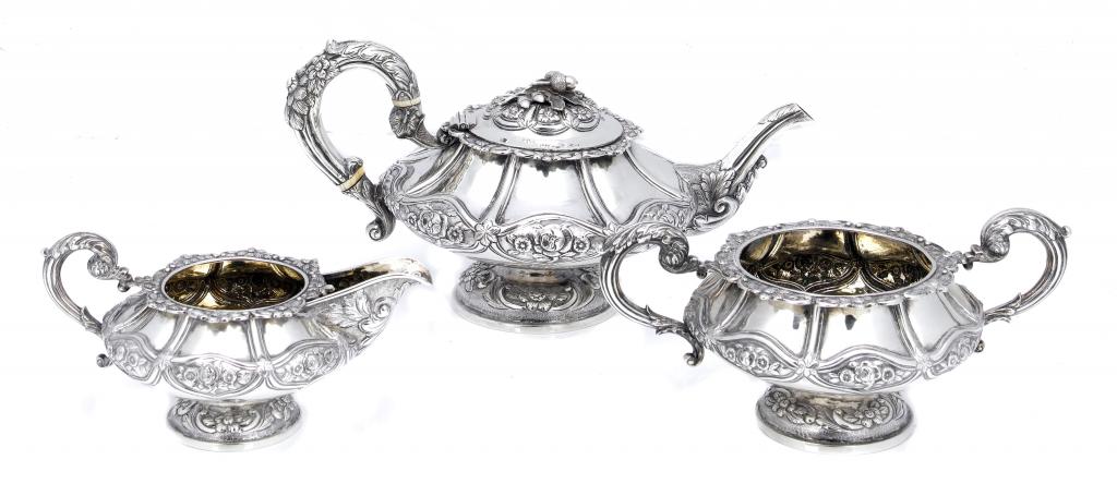 Appraisal: A WILLIAM IV TEA SERVICE of compressed and lobed circular