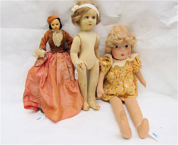 Appraisal: LENCI AND OTHER CLOTH DOLLS three pieces unmarked Lenci with