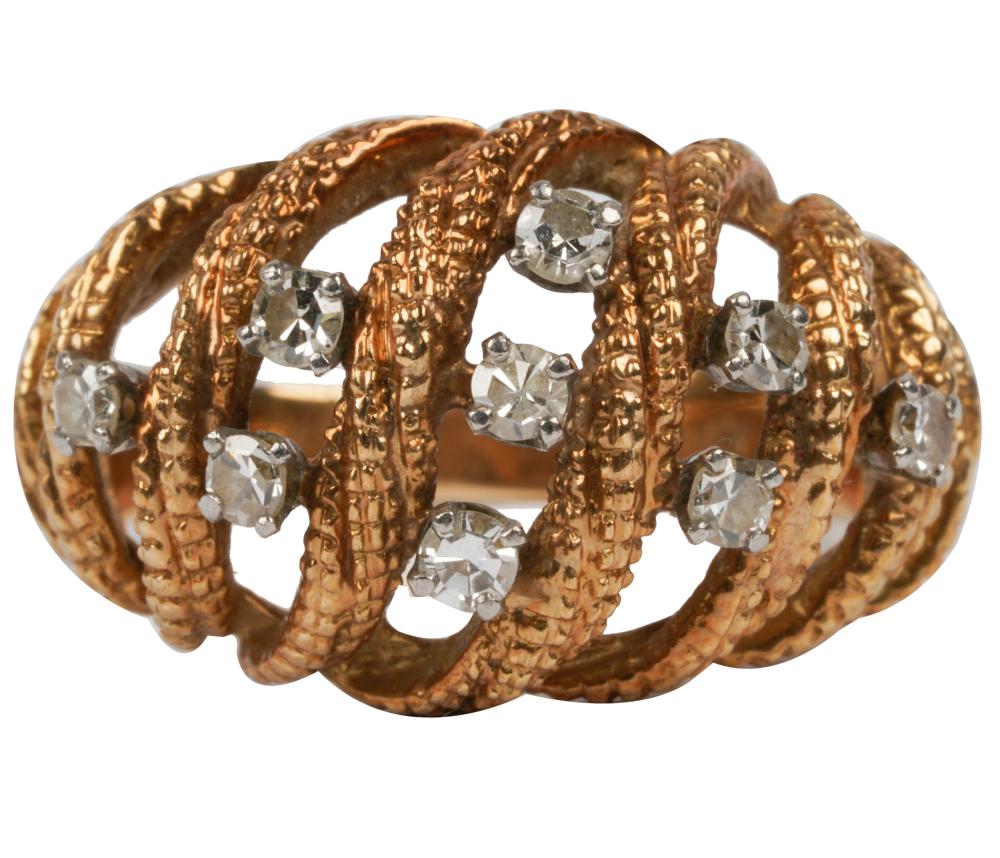 Appraisal: KARAT YELLOW GOLD DIAMOND BOMBE RINGcontaining nine single cut diamonds