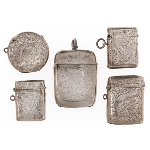 Appraisal: Five silver vesta cases Victorian -George V round example mm