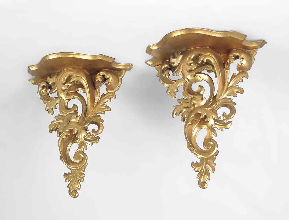 Appraisal: PAIR OF ITALIAN ROCOCO STYLE CARVED GILT WOOD SCONCES Bracket