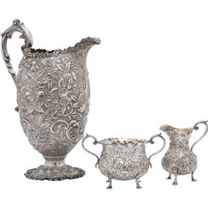 Appraisal: Three American Silver Repousse Table Wares S Kirk and Son