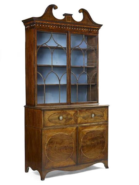 Appraisal: A George III mahogany and tulipwood crossbanded secretaire bookcase the