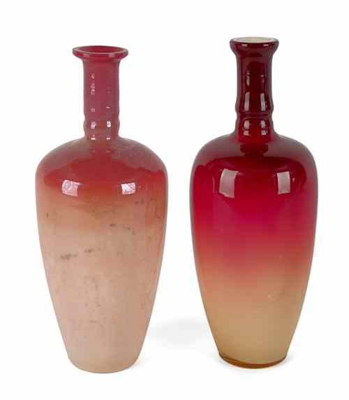 Appraisal: Two peach blow vases both - h Provenance the Collection