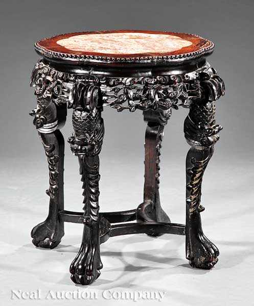 Appraisal: An Antique Chinese Carved Hardwood Tabouret shaped beaded top with